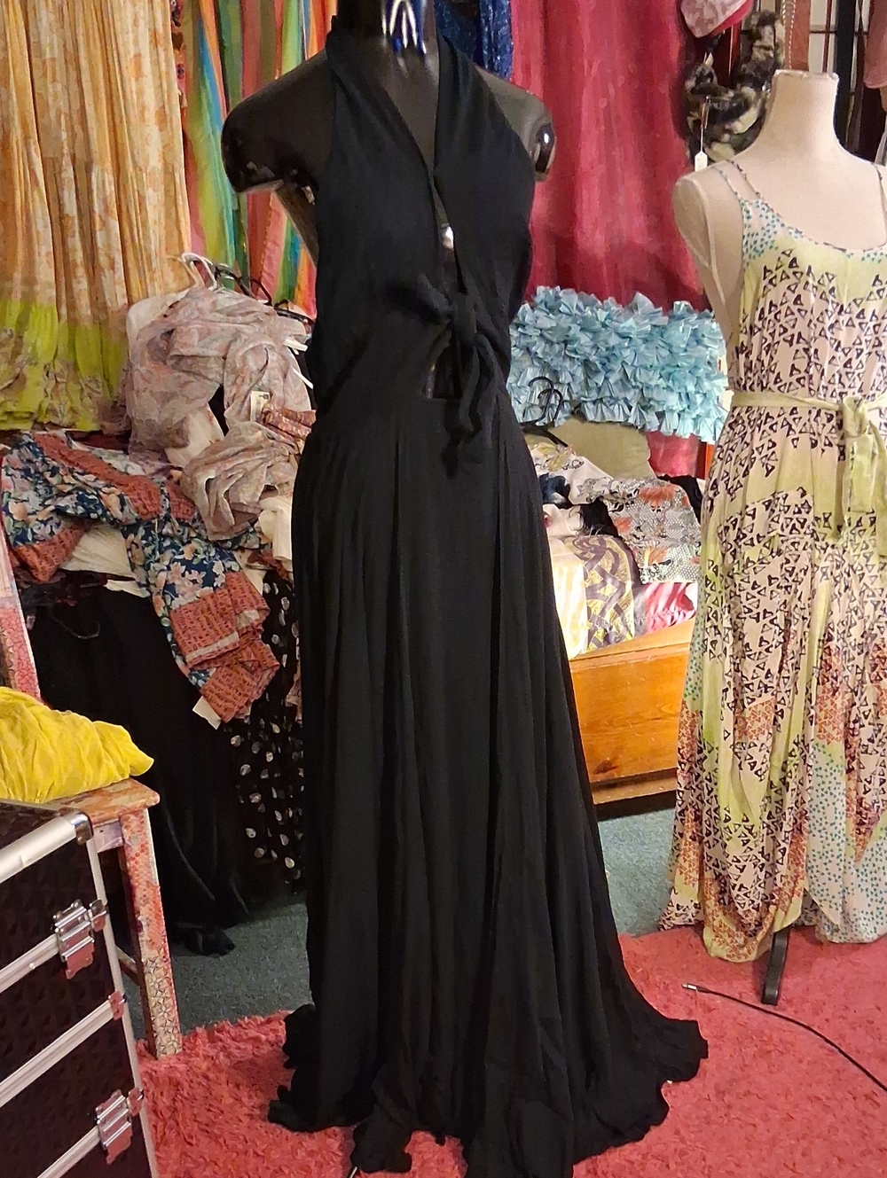 Free People Black Halter Tie-Back Maxi Dress